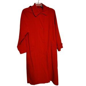 Vintage Kristen Blake Red Trench Coat Size 14 Belt Removable Hood, Button Front
